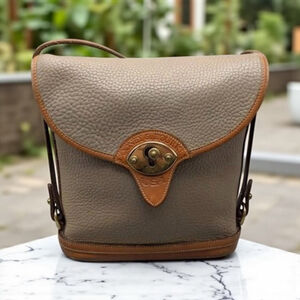 Vintage Dooney & Bourke Taupe & Brown All Weather Pebbled Leather Crossbody Bag